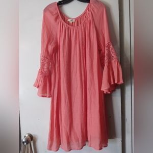 Coral ruffle sleeve ladies dress or long tunic